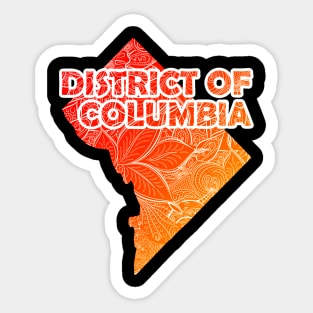 Colorful mandala art map of District of Columbia with text in red and orange Sticker